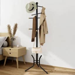 Cabideiro de Chão Organizador para Roupas Casaco Bolsa Chapéu 12 Ganchos, Adequado para Halls de Entrada, Salas de Estar e Quartos, Preto