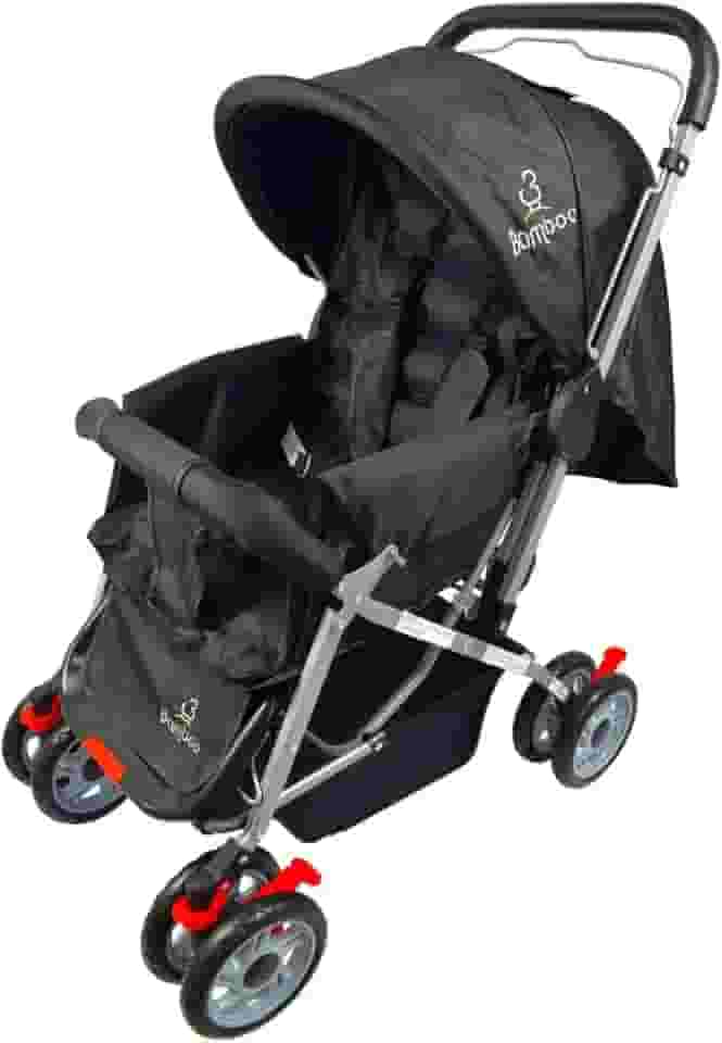 Carrinho Bebê Passeio Menina Menino Reclinável Vira Berço Alça Reversível com Mosquiteiro Bamboo + Bolsa (PRETO)