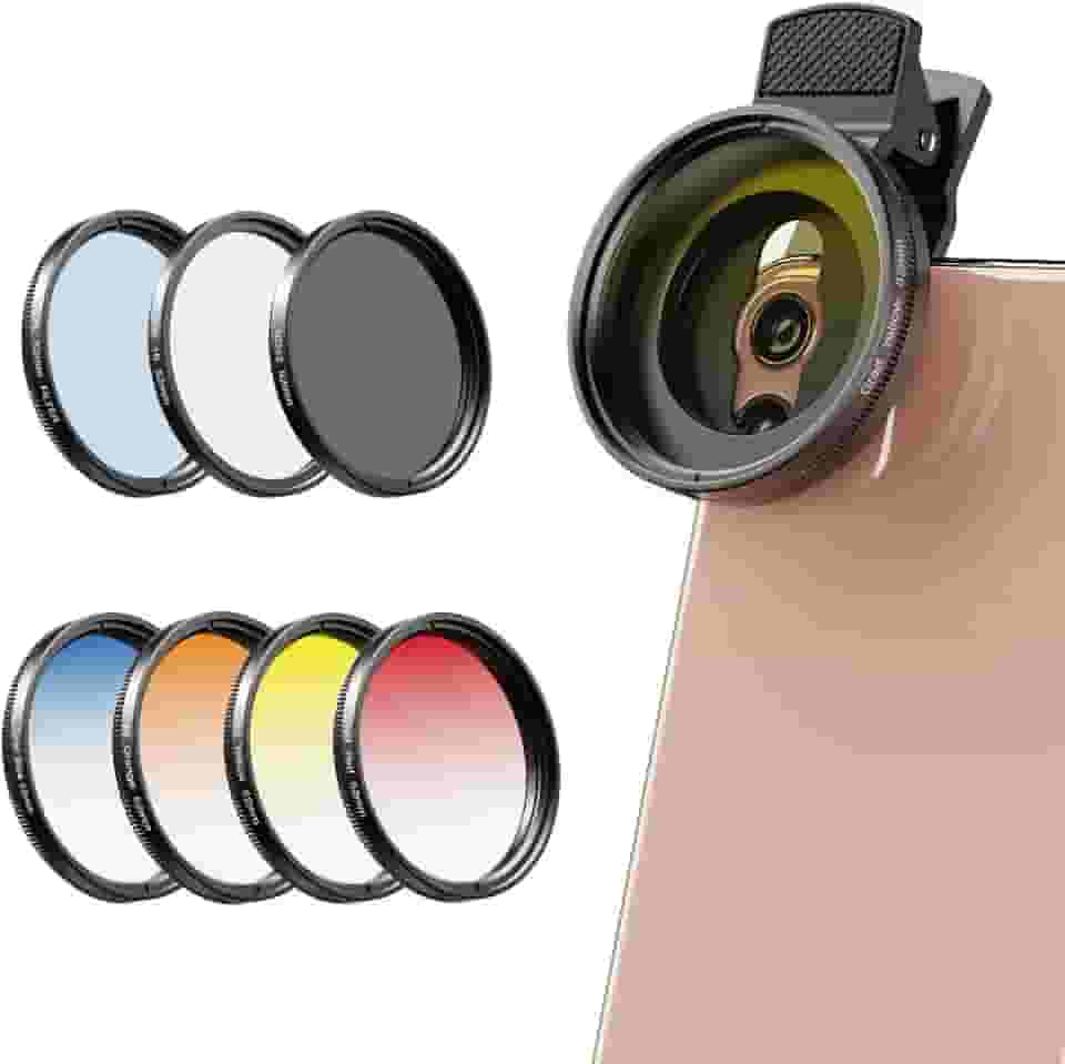 Kit de lentes de câmera de telefone de 52 mm, kit de acessórios de filtro de cor graduada - lente quatro cores, estrela, filtro CPL, filtro ND32 compatível com iPhone 15 14 Pro Max 13 12 11 e câmeras