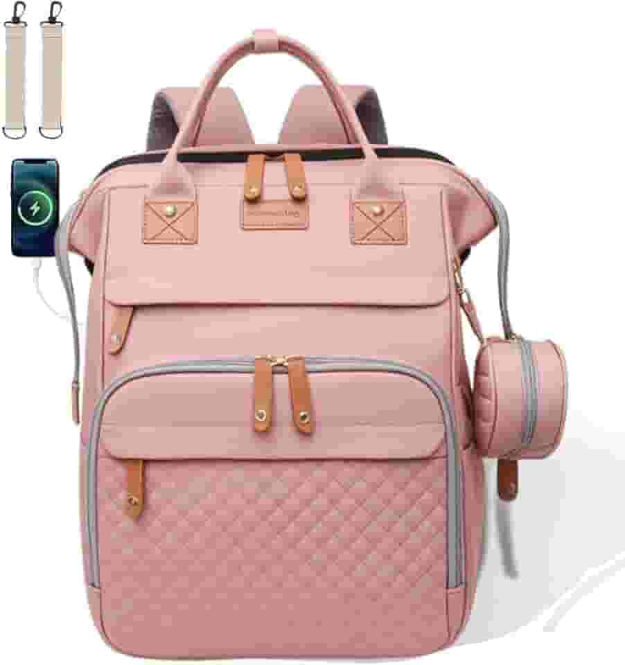 Mochila Maternidade Impermeável Grande Capacidade Bolsa Bebê Unissex com Porta Mamadeira Térmico, Conector USB, Abertura Ampla e Alças Confortáveis para Passeios ou Viagens