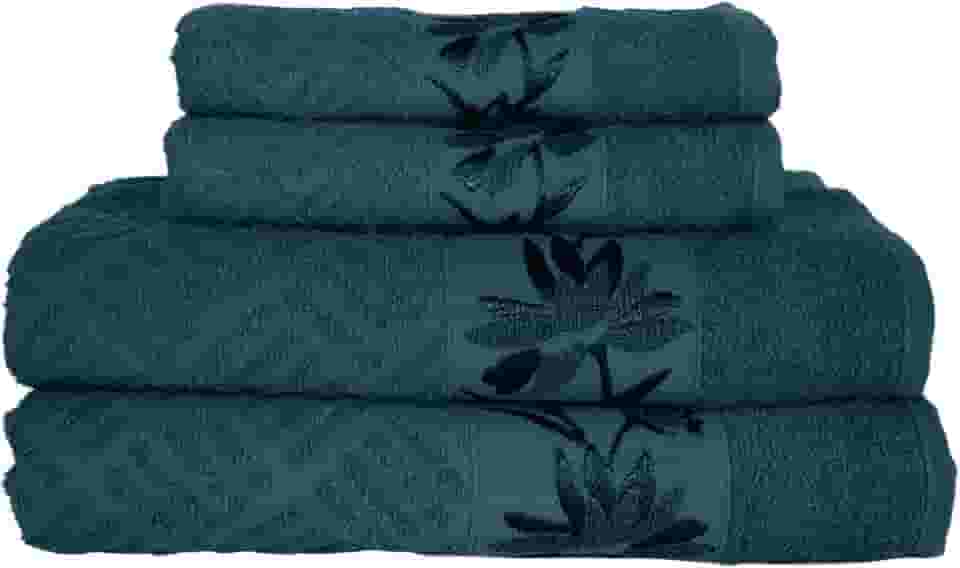 Kit 4 Toalhas Olympia 2 Banho + 2 Rosto 100% Algodão Premium Macias e Super Absorventes Cor:Verde Heron