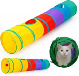 Túnel Interativo para Gatos com 3 Entradas e Brinquedo Interno – Labirinto Colorido Dobrável, Estímulo e Exercício para Gatos Filhotes e Adultos – Portátil e Resistente em Poliéster