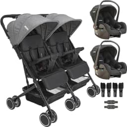 Carrinho Kiddo para Gemeos com 2 Bebe Conforto Mascote Grafite