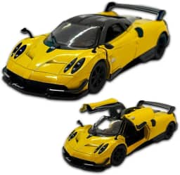 Miniatura de carro Pagani Huayra BC 2016, 1/38 12 CM, em metal, rodinhas em borracha e com fricção, abertura de portas laterais, Carrinho de ferro Kinsmart (Amarelo)