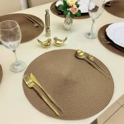 Kit 6 Peças Jogo Americano Redondo - Sousplat Redondo para Mesa Posta - Jogo Americano Elegante para Jantar, Almoço e Café - UpShop (marrom caramel)