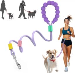 DomKim Correia de corrida para cães com mãos livres com alça acolchoada, correia de cintura para passear com cães, guia de corda ajustável para filhotes de raças pequenas, guias resistentes para cães