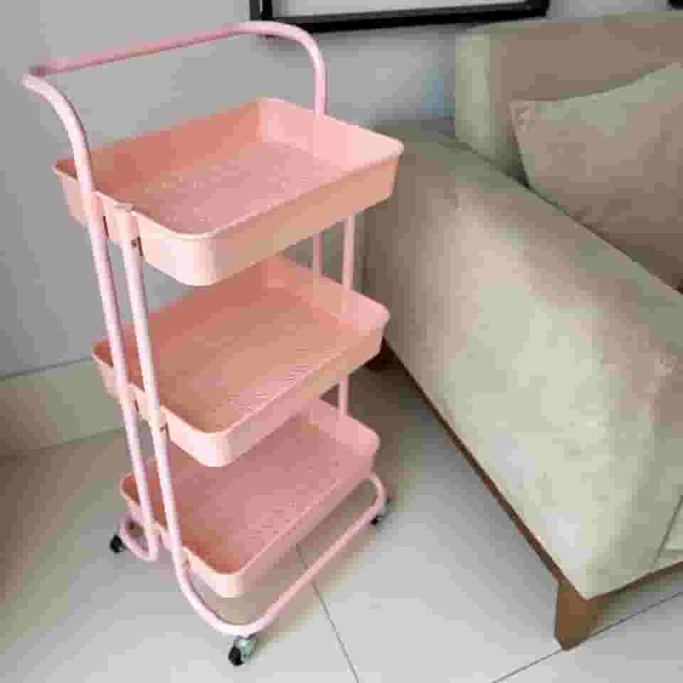 Carrinho Organizador Multiuso com 3 Prateleiras e Rodas (Rosa) - LUXLAR