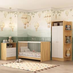 Jogo de Quarto Infantil com Colchão Incluso Trevalla Móveis Pom Pom - Madeirado/branco