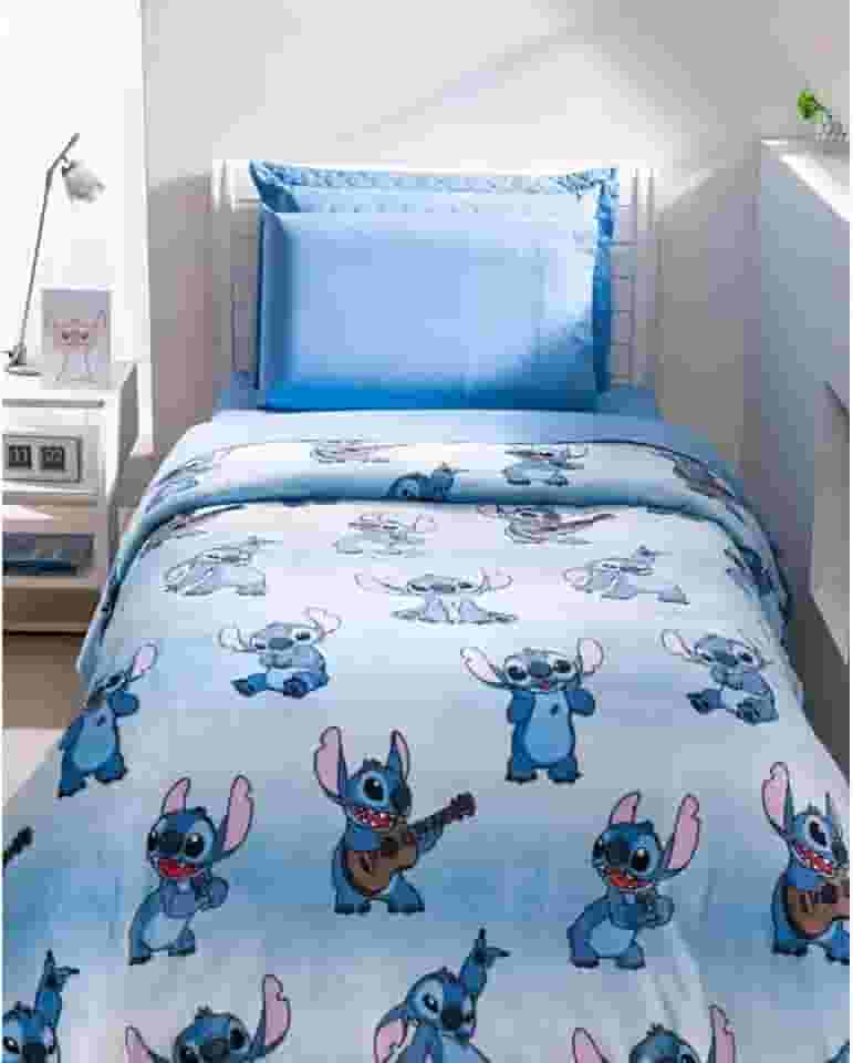 Manta Fleece Disney Stitch Solteiro Infantil Azul