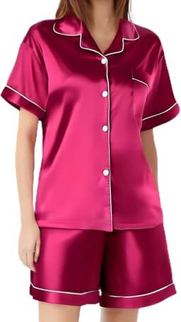 Conjunto de pijama feminino de cetim, manga curta, abotoado, blusa e shorts, conjunto de 2 peças para mulheres