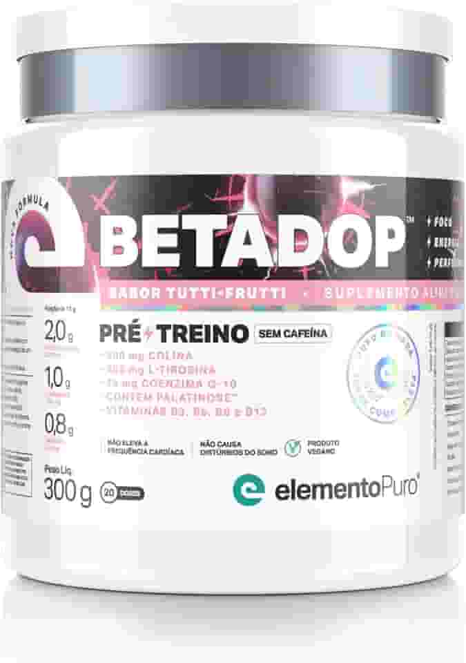 BETADOP Pré-Treino Sem Cafeína - Sabor Tutti-Frutti - 300G, elementoPuro