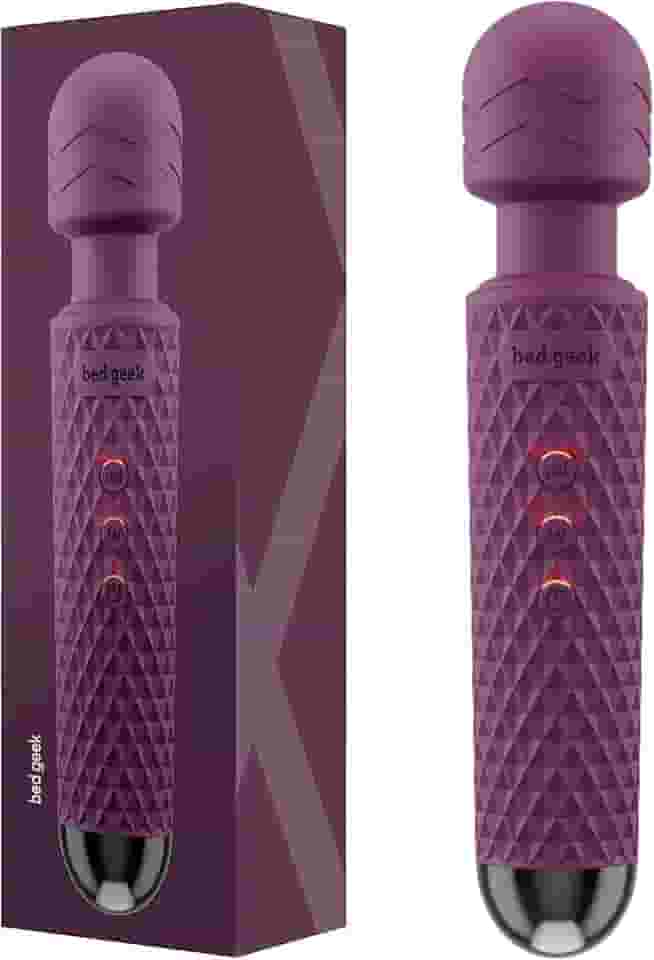 Wand massageadora pessoal com nova memória portátil sem fio à prova d'água USB recarregável massagem 20 padrões de vibração 8 velocidades pele silicone macio, Preto (Roxo)