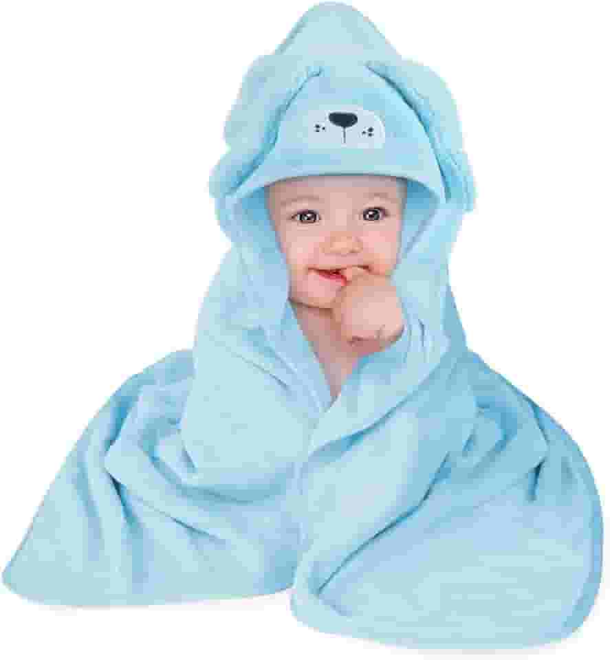 Toalha Banho Capuz Bichinho Bordado Roupão Bebê Recém Nascido Infantil Criança Bordado (Azul)