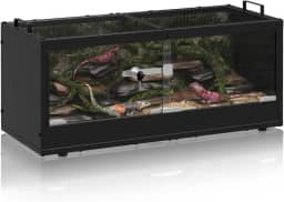 Tanque de vidro de terrário preto para répteis com portas deslizantes, ventilação superior de malha e alças - gaiola à prova de fuga para cobras, lagartos, lagartixas e pequenos animais