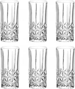 Jogo 6 Copos Longos 360ml em Vidro Resistente Design Moderno e Sofisticado Para Água Suco e Drinks