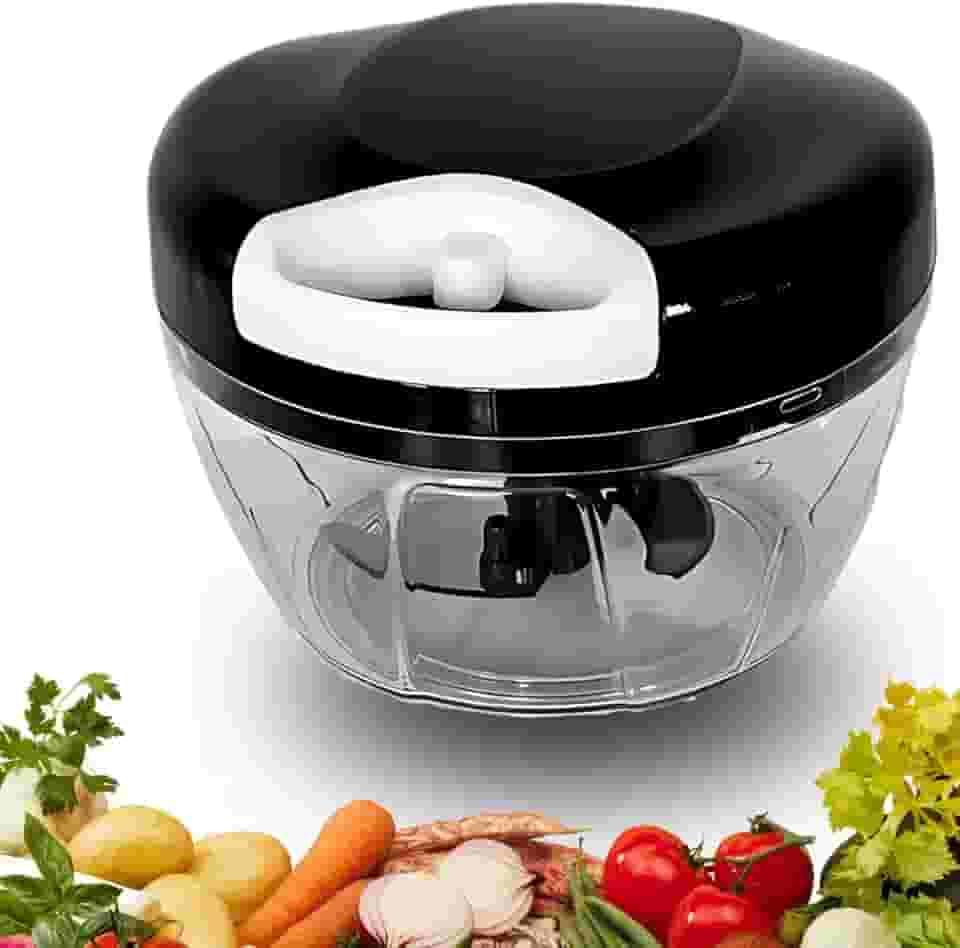 Miniprocessador Manual de Alimentos 3 Lâminas Inox – Tritura Cebola, Alho, Frutas, Ervas – Compacto e Portátil – Design Minimalista (Preto)