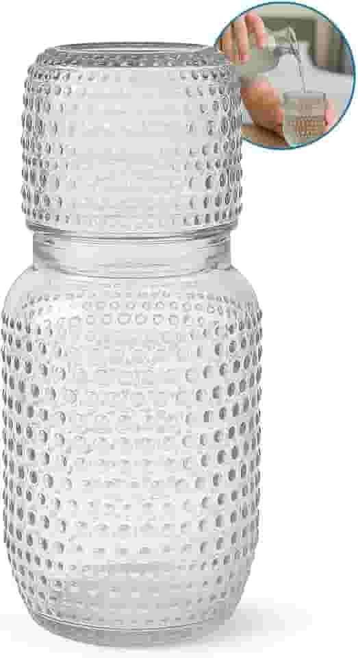 Conjunto Moringa de Vidro Texturizada com Copo, 550ml + 200ml, Design Clássico e Moderno, Transparente
