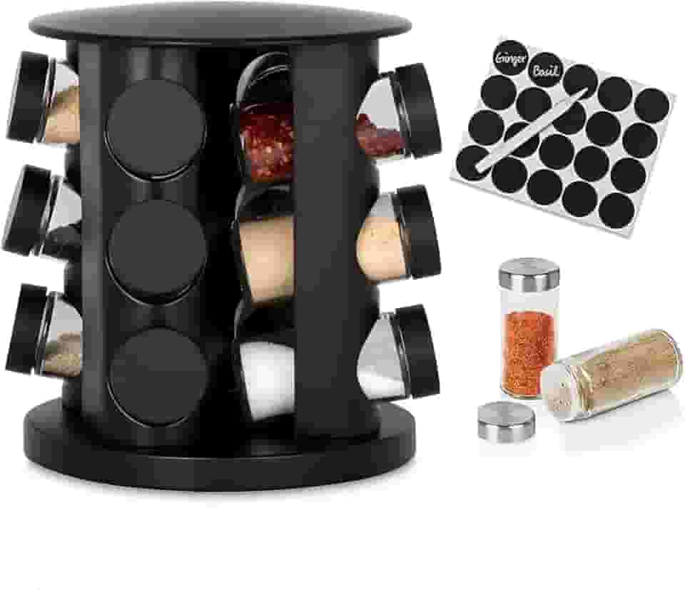 Porta Tempero Mantimentos Giratório Cozinha Inox 12 Potes (BLACK)