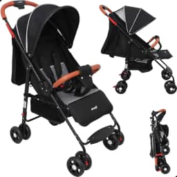 Carrinho De Bebê Compacto Vira Berço Até 15kg Dobrável - Benibee Avant (PRETO)