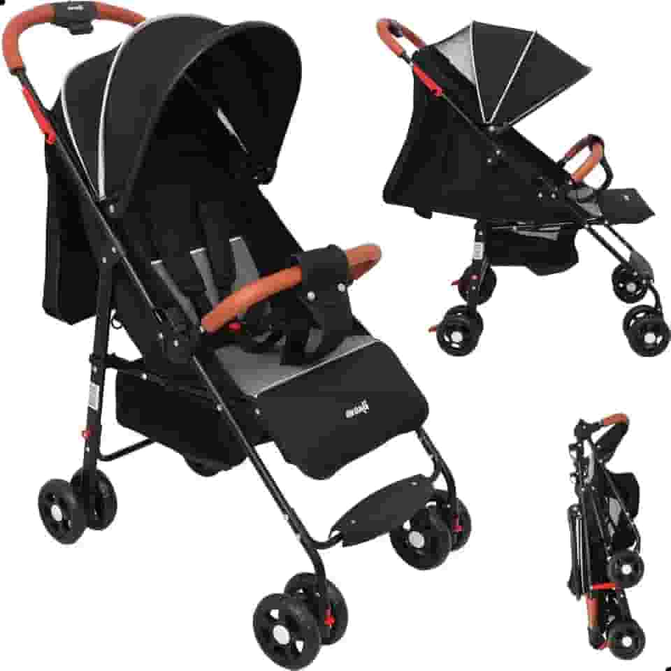 Carrinho De Bebê Compacto Vira Berço Até 15kg Dobrável - Benibee Avant (PRETO)