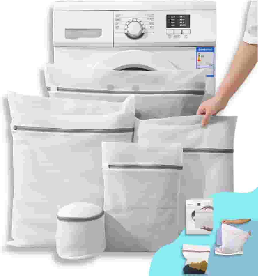 Kit 5 Sacos para Lavar Roupas Delicadas na Máquina de Lavar, Tamanhos PP a GG, Malha Telada, Zíper Reforçado, Protege Lingerie, Sutiã, Roupas Íntimas, Tecidos Finos - Qualidade Premium LNSTORE