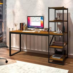 Escrivaninha com Estante 4 Prateleiras Innovare Art Panta Preto/Canela Rústico