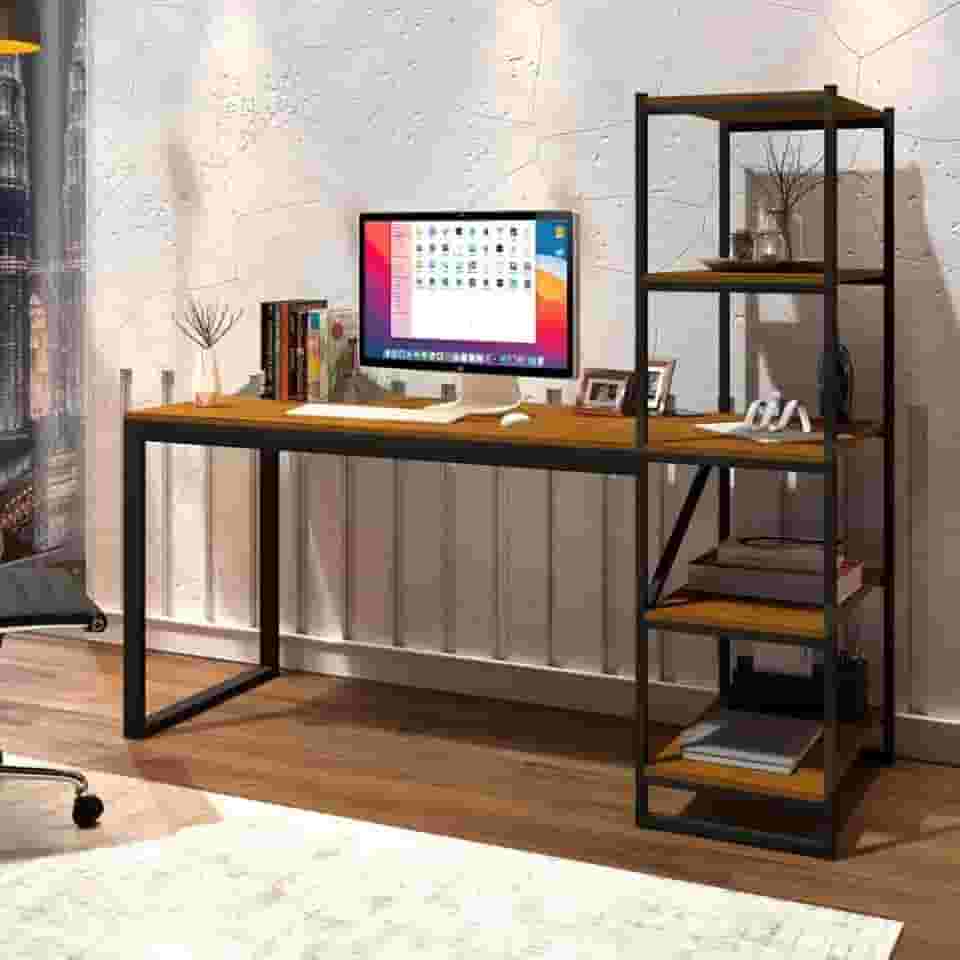 Escrivaninha com Estante 4 Prateleiras Innovare Art Panta Preto/Canela Rústico