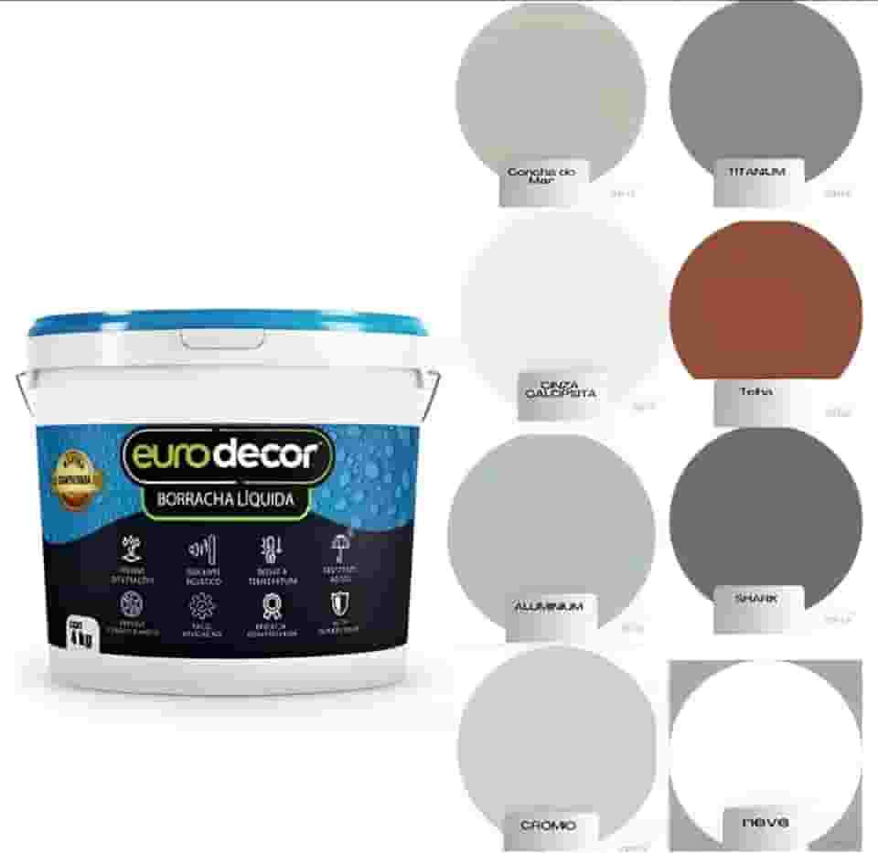 Borracha Líquida Eurodecor Tinta Impermeabilizante Flexível Versátil Resistente 4 KGs (ALUMINIUM)