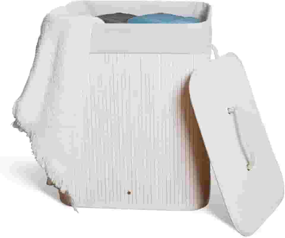 Cesto De Roupa Suja com Alças Em Bambu Com Tampa Forrado Banheiro Lavanderia Quarto