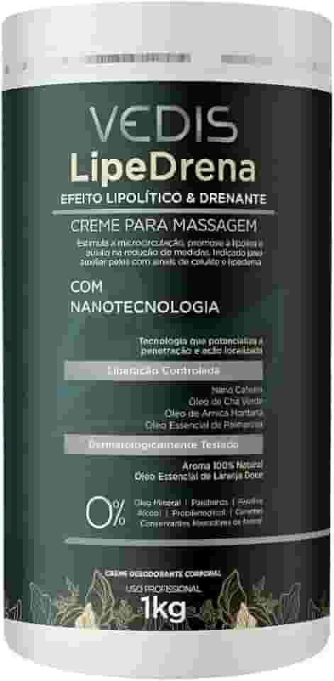 Creme de Massagem LipeDrena 1kg Vedis Profissional – Lipolítico e Drenante com Nanotecnologia