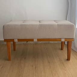 Puff Retangular Mini Recamier Em Linho E Madeira Maciça 80 cm (Linho Bege)