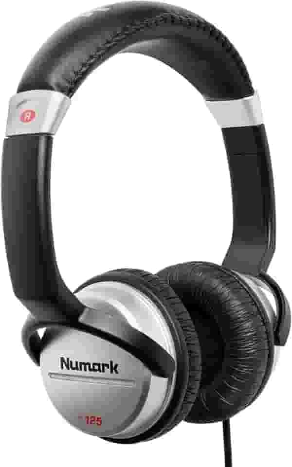 Fone de ouvido Profissional Numark para DJ HF125 com 7 posições ajustáveis e cabo com 1,8 m de extensão, preta com detalhes na cor prata, Compacto