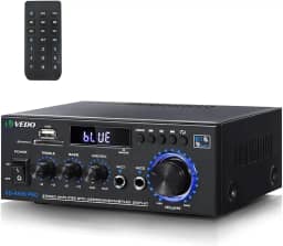 Receiver Amplificador de Som Bluetooth 5.0, AK-45 PRO, MAX 300W AV Receivers, Dupla Entrada de Microfone para Karaokê, Compatível com TV, Celular, PC e Tablet, com Entrada USB/SD/RCA/MIC/FM