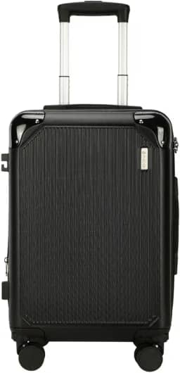 Mala de Viagem de Bordo 10Kg Zíper EXPANSÍVEL Padrão ANAC Rígida Rodas duplas 360° Porta Copo Cadeado AntiFurto Resistente Espaçosa (Preto)