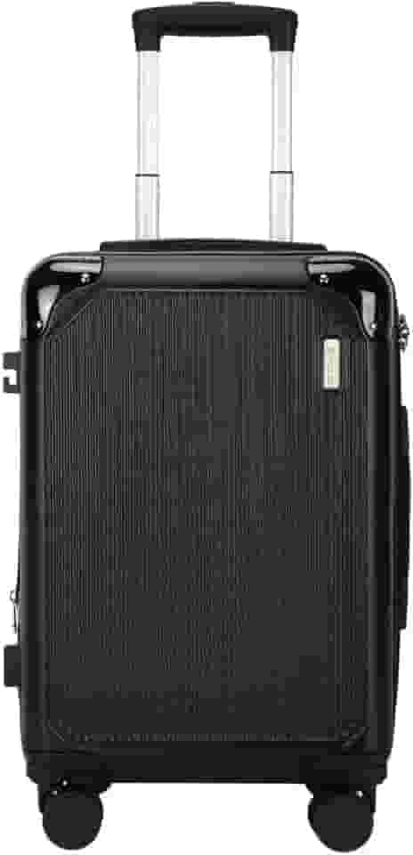 Mala de Viagem de Bordo 10Kg Zíper EXPANSÍVEL Padrão ANAC Rígida Rodas duplas 360° Porta Copo Cadeado AntiFurto Resistente Espaçosa (Preto)