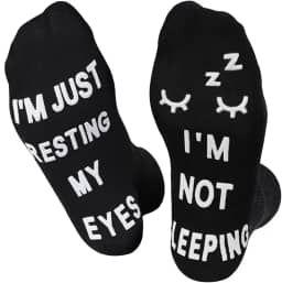 Presentes de aniversário para pai, homens, marido, avô, mulher, ideia de Dia dos Pais, Natal, não estou dormindo, meias engraçadas, Meias de cílios, G