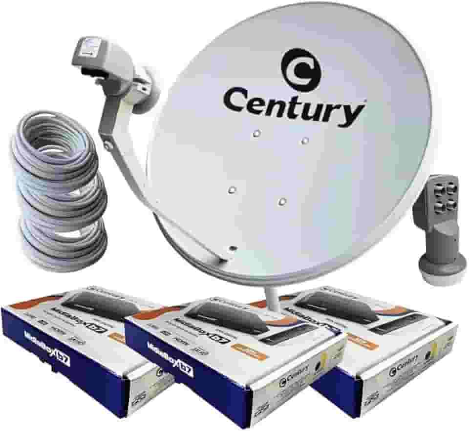 Kit Antena Century com 3 Receptores, Midiabox B7 com Fonte Externa, Parabólica de 60 cm, Banda KU