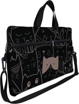 Case Capa Maleta Premium Para Notebook Laptop de 15,6 com Alça de Mão Alça de Ombro e Zíper Lateral - Gatinhos Pattern