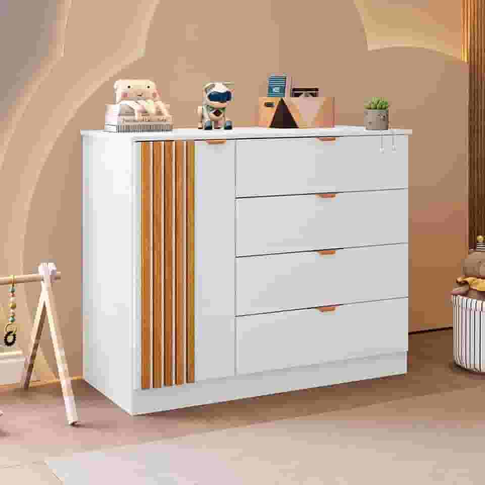 Cômoda Sapateira Infantil Ayla Branco Acetinado Phoenix Baby