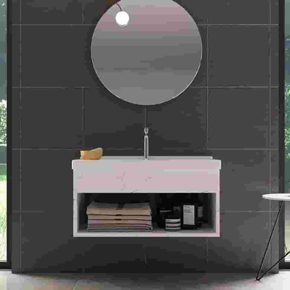 Gabinete com Cuba para Banheiro 100% MDF Zoff Marmorizado Branco