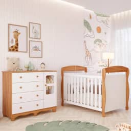Quarto de Bebê Completo Berço Americano Marquesa 3 Em 1 Cômoda Uli 4 Gavetas 1 Porta 100% Mdf Móveis Peroba