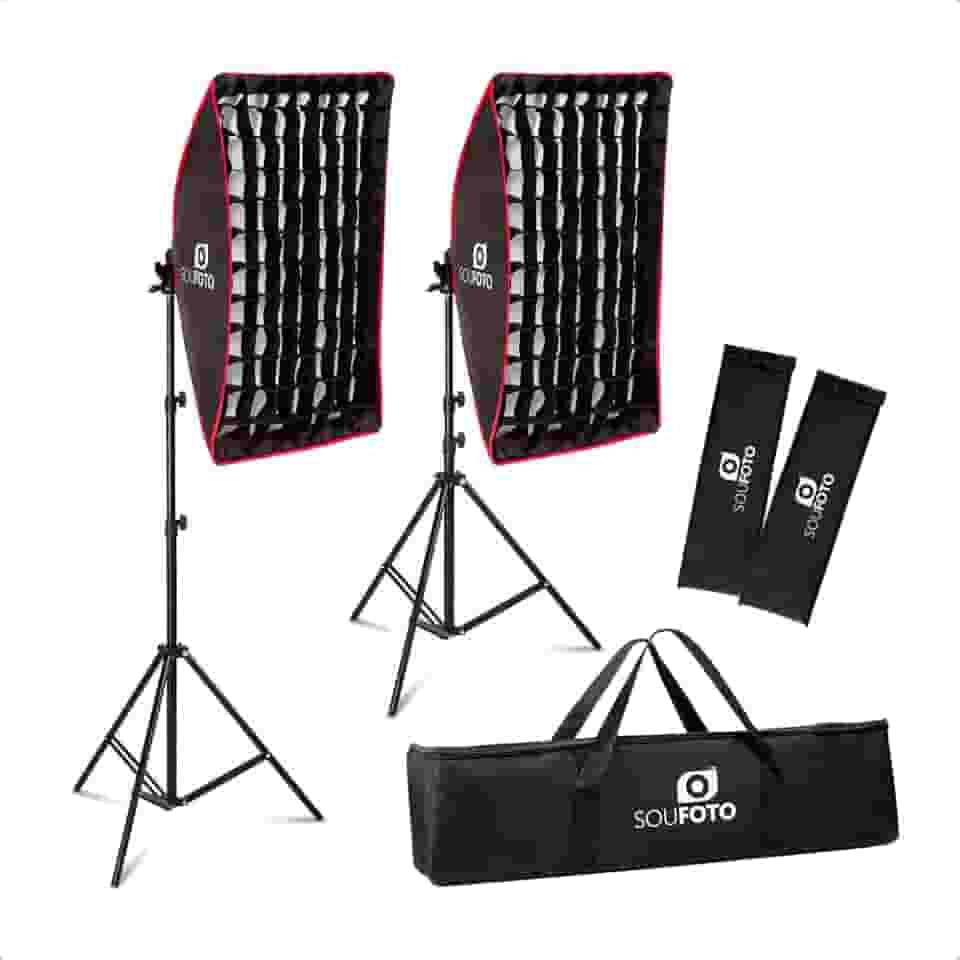SOU FOTO Kit de Luz Para Gravar Video Profissional com Softbox com Tripé e Tela Grid