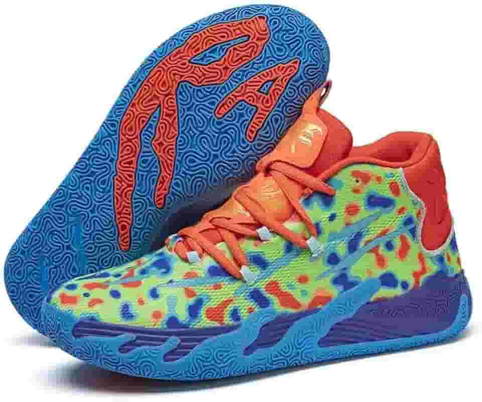 Tênis de basquete unissex, calçados esportivos respiráveis com design multicolorido, tração dinâmica, conforto o dia todo para quadras internas/externas Equipamento de basquetebol