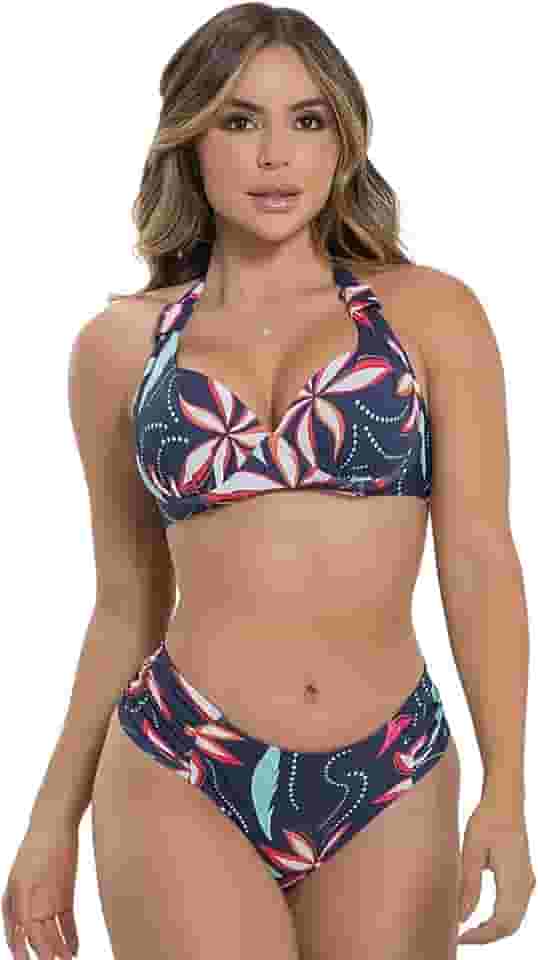 Biquíni Estampado com Bojo Meia-Taça e Calcinha Drapeada Disfarça Barriga