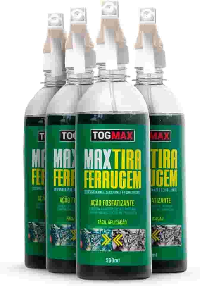 Kit 4 Unidades Max Tira Ferrugem 500ml Removedor de Ferrugem de Ferro Metais em Geral Portão Corrente Pregos Parafusos