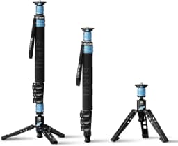 SIRUI P-424FS Monopé de fibra de carbono, monopé de 160 cm com pés para câmeras, 4 seções, panorama de 360°, modular 3 em 1, placa de liberação rápida, carga máxima 12 kg/26 lbs