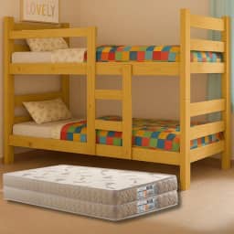 Beliche Madeira Maciça, Duas Camas Solteiro, Completa com Colchões D20 Premium, Segurança e Reforço Extra, até 120kg