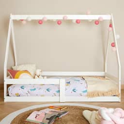 IDIMEX Mini Cama Infantil Branco Madeira Montessori Casinha com estrado Wilma
