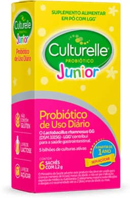 Culturelle Probiótico Júnior, Com Lactobacilos, Sem Glúten, Sem Lactose, Para Bebês, Crianças e Adolescentes a partir de 1 ano, Sem Sabor, 6 Sachês