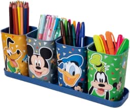 Kit 5 Peças Porta Canetas/Lápis/Objetos com Bandeja Plasútil Organizador de Mesa Escolar Infantil (Mickey)